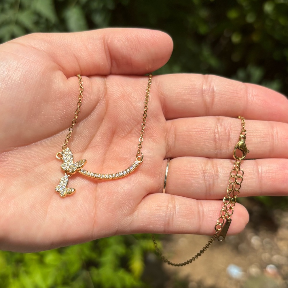 18K Gold Plated Stainless Steel Diamond Butterfly Necklace